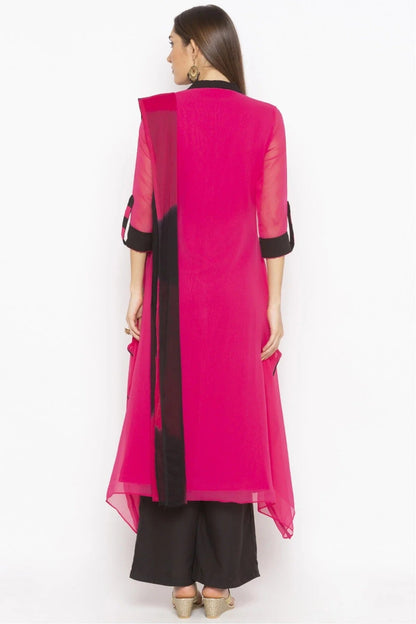 Pink Colour Plus Size Stitched Georgette Embroidery Palazzo Pant Suit BW1070267 A