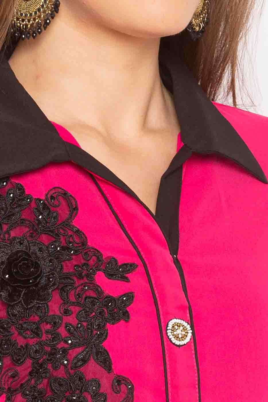 Pink Colour Plus Size Stitched Georgette Embroidery Palazzo Pant Suit BW1070267 B