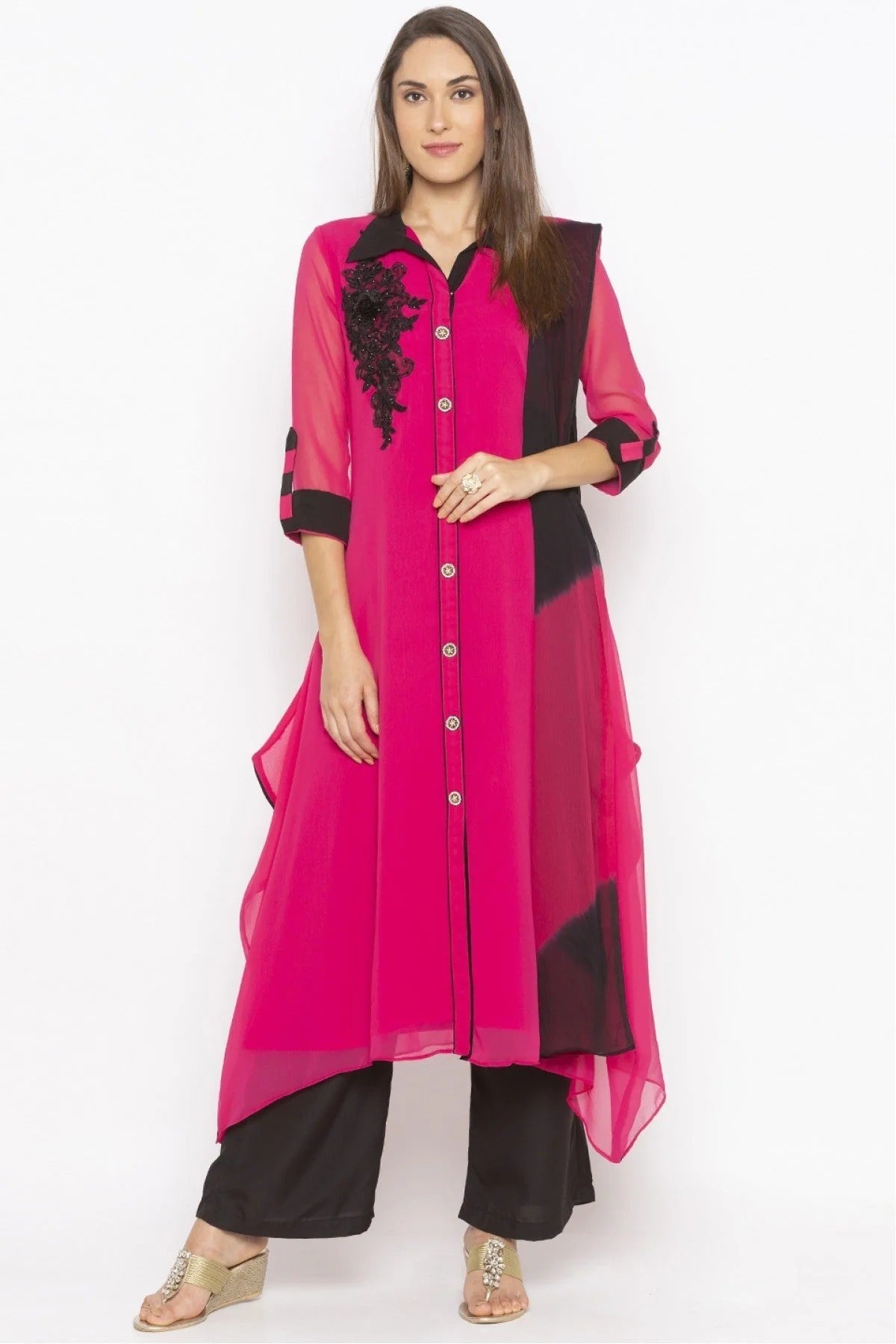 Pink Colour Plus Size Stitched Georgette Embroidery Palazzo Pant Suit BW1070267