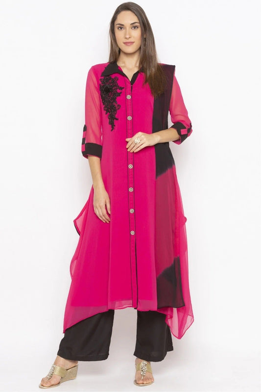 Pink Colour Plus Size Stitched Georgette Embroidery Palazzo Pant Suit BW1070267