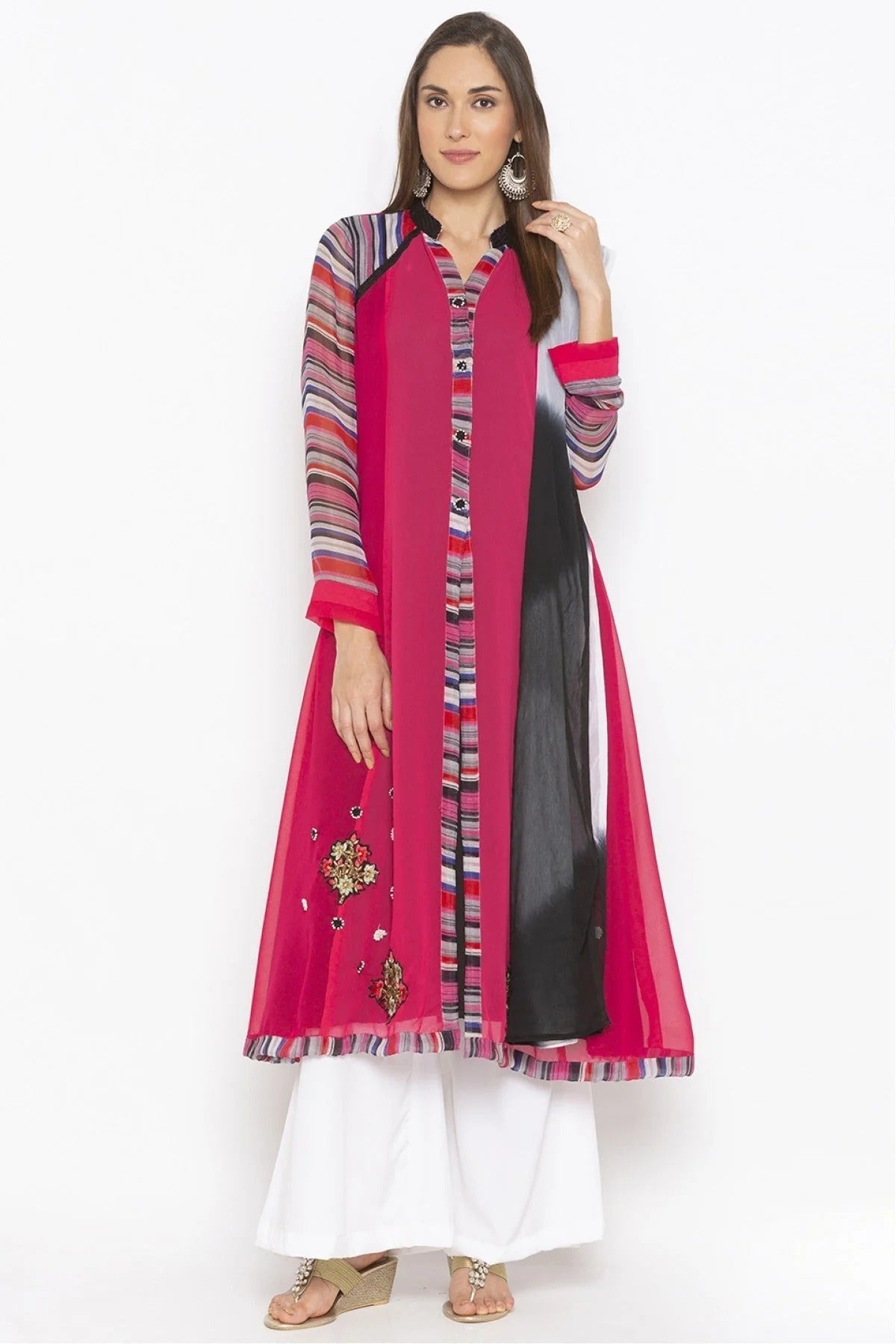 Pink Colour Plus Size Stitched Georgette Embroidery Palazzo Pant Suit BW1070288