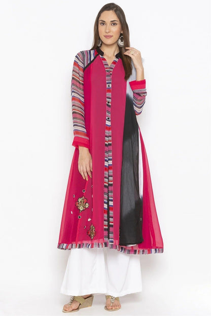 Pink Colour Plus Size Stitched Georgette Embroidery Palazzo Pant Suit BW1070288