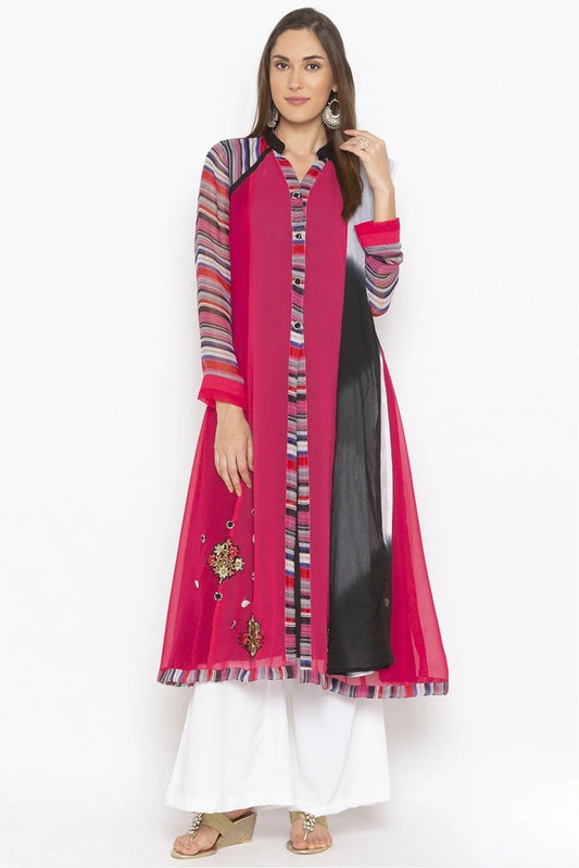 Pink Colour Plus Size Stitched Georgette Embroidery Palazzo Pant Suit BW1070288