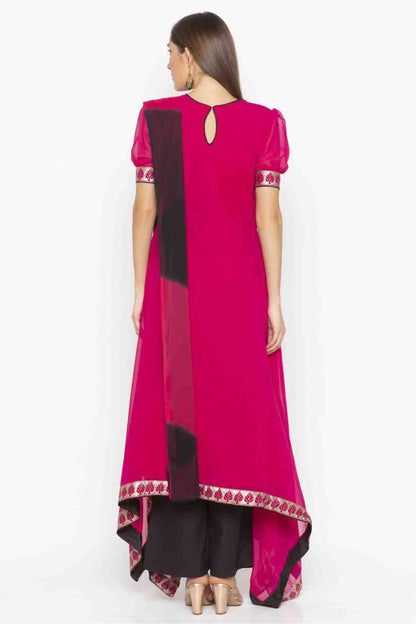 Pink Colour Plus Size Stitched Georgette Embroidery Palazzo Pant Suit BW1070293 A