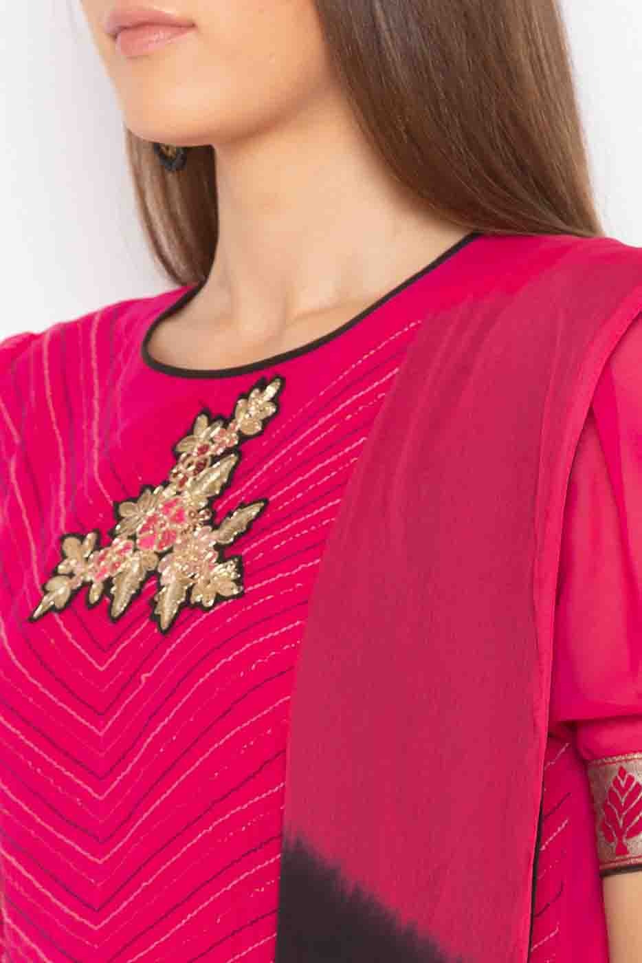 Pink Colour Plus Size Stitched Georgette Embroidery Palazzo Pant Suit BW1070293 B