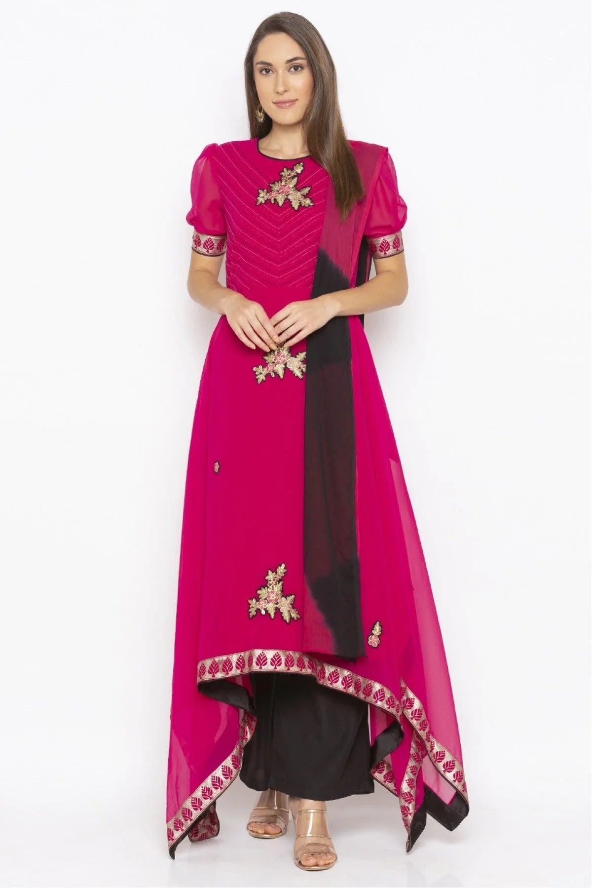 Pink Colour Plus Size Stitched Georgette Embroidery Palazzo Pant Suit BW1070293