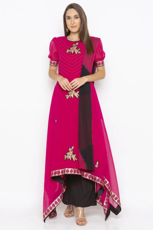 Pink Colour Plus Size Stitched Georgette Embroidery Palazzo Pant Suit BW1070293
