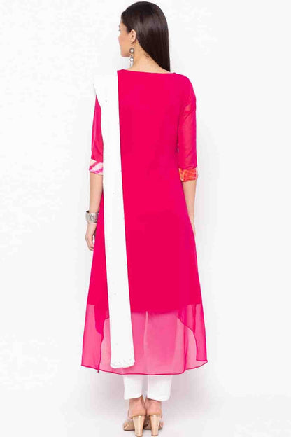 Pink Colour Plus Size Stitched Georgette Embroidery Pant Style Suit BW1070189 A