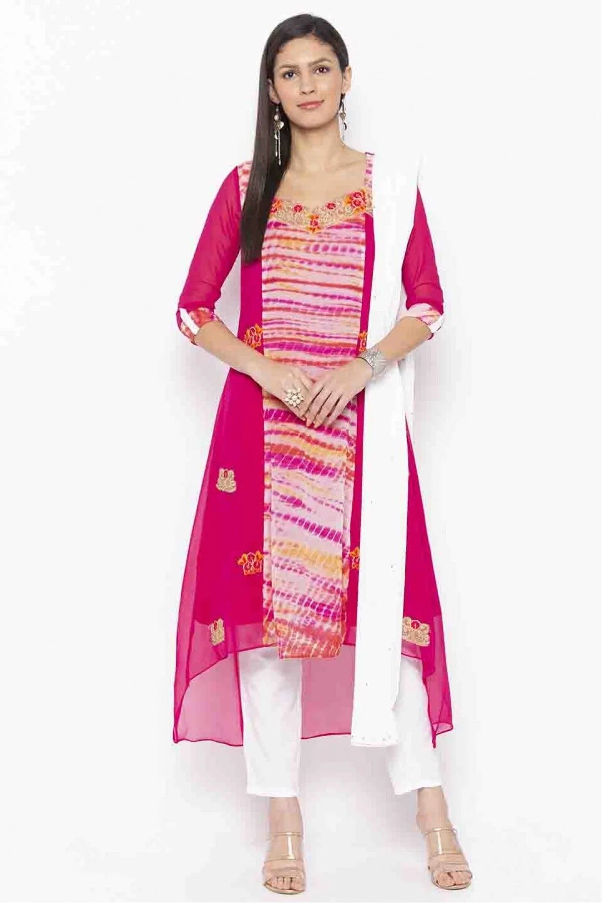 Pink Colour Plus Size Stitched Georgette Embroidery Pant Style Suit BW1070189