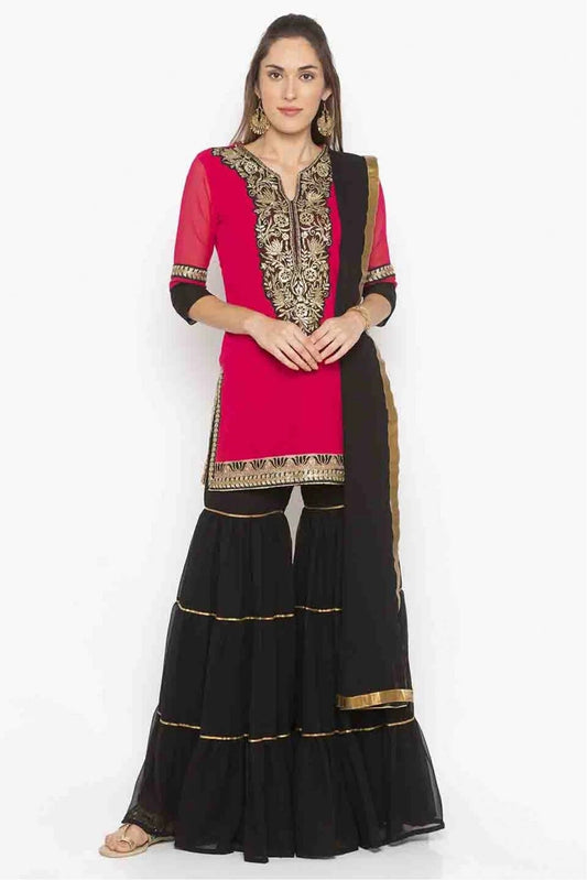 Pink Colour Plus Size Stitched Georgette Embroidery Sharara Suit BW1070210