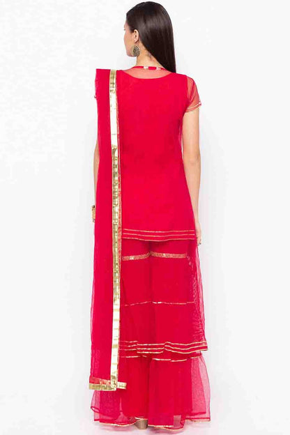 Pink Colour Plus Size Stitched Net Embroidery Sharara Suit BW1070213 A