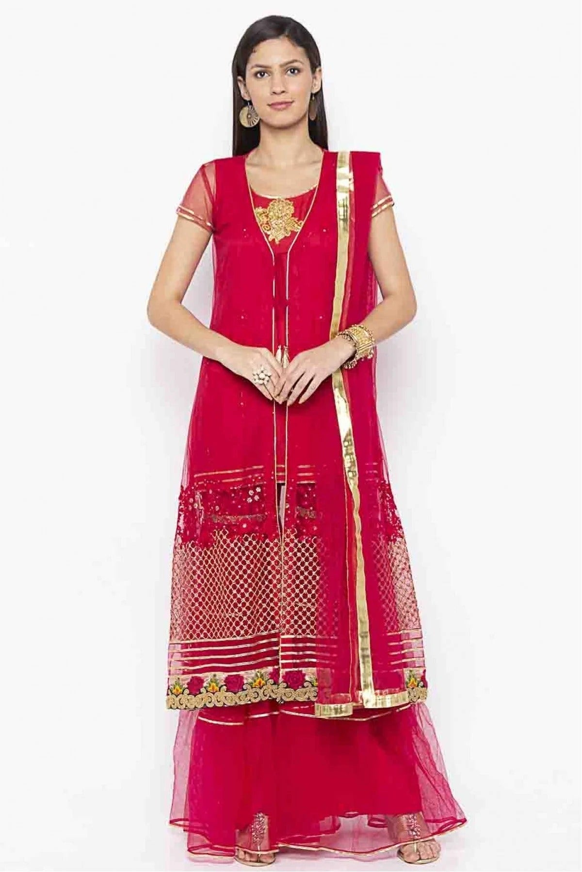 Pink Colour Plus Size Stitched Net Embroidery Sharara Suit BW1070213