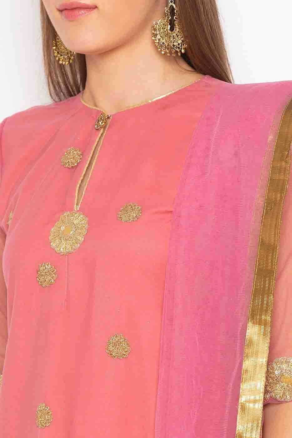 Pink Colour Plus Size Stitched Net Embroidery Sharara Suit BW1070214 B