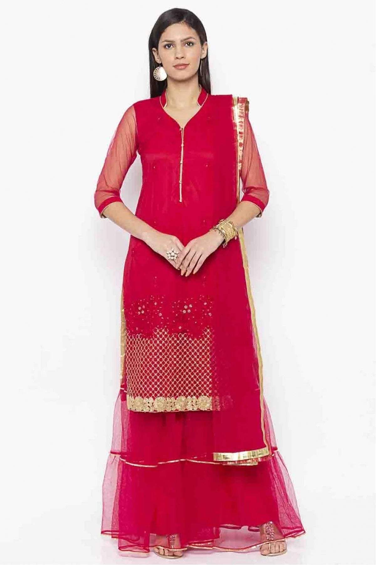 Pink Colour Plus Size Stitched Net Embroidery Sharara Suit BW1070215