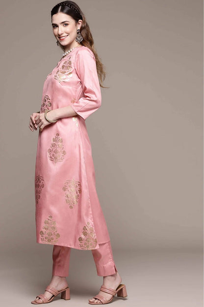 Pink Colour Poly Silk Foil Print Kurta Set With Dupatta KR1060321 A