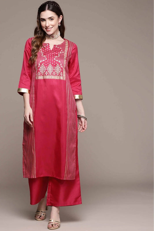 Pink Colour Poly Silk Foil Print Kurta With Palazzo KR1060029 A