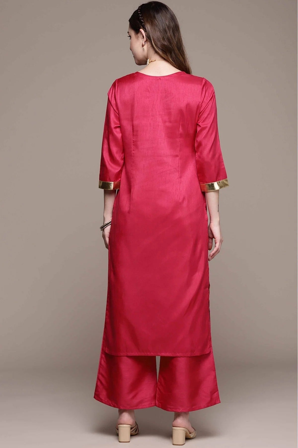 Pink Colour Poly Silk Foil Print Kurta With Palazzo KR1060029 C