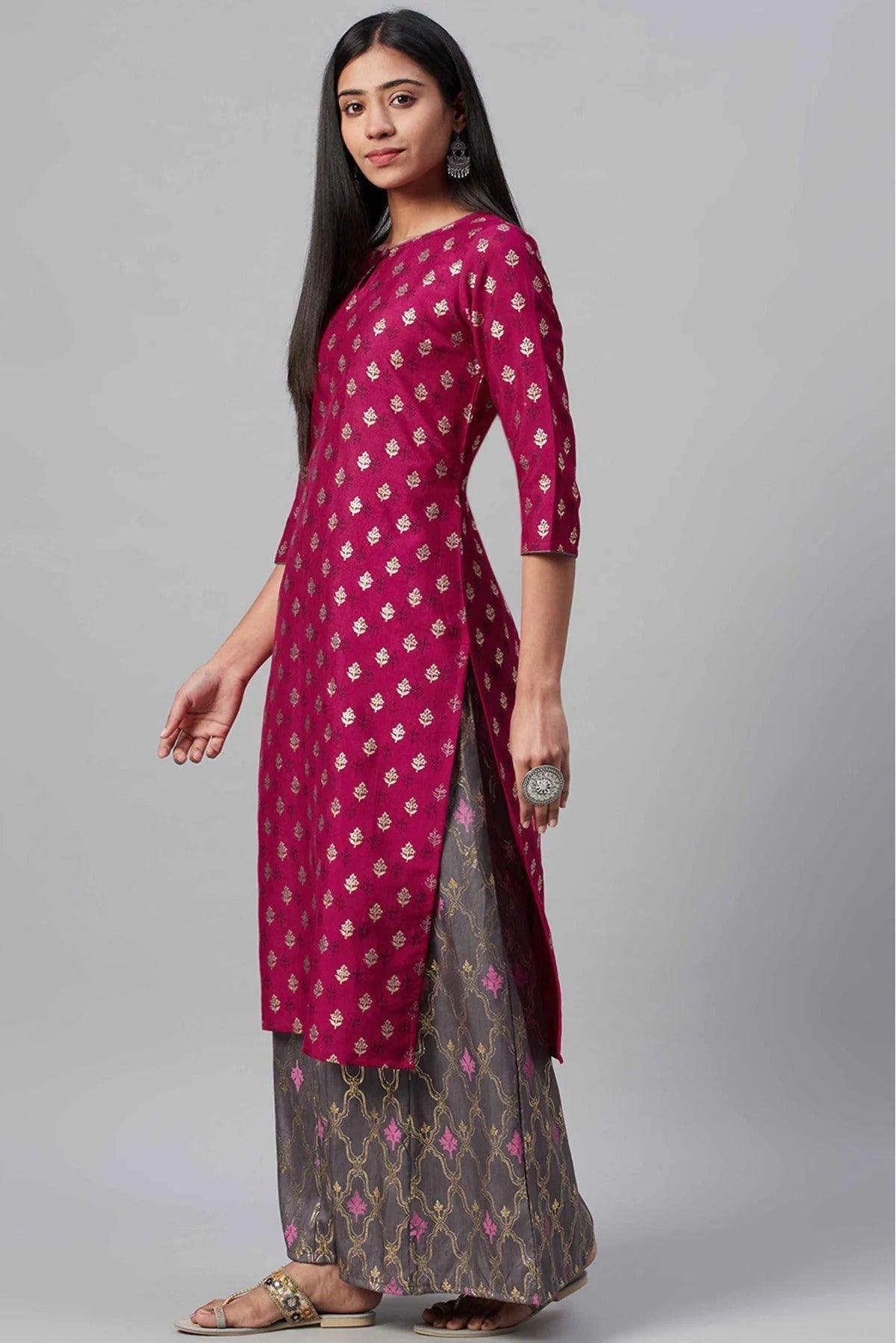Pink Colour Poly Silk Foil Print Kurti KR1060252 A