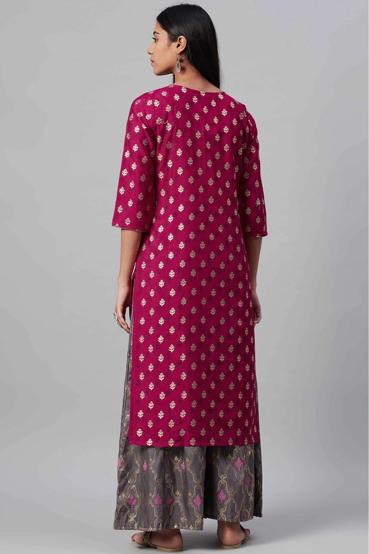 Pink Colour Poly Silk Foil Print Kurti KR1060252 B