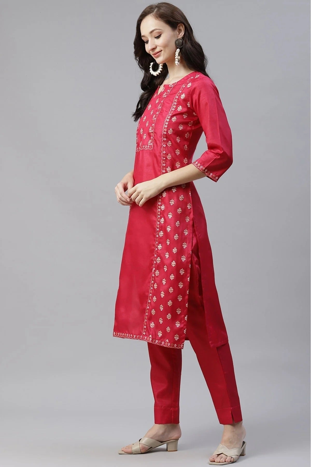 Pink Colour Poly Silk Foil Print Kurti KR1060264 A