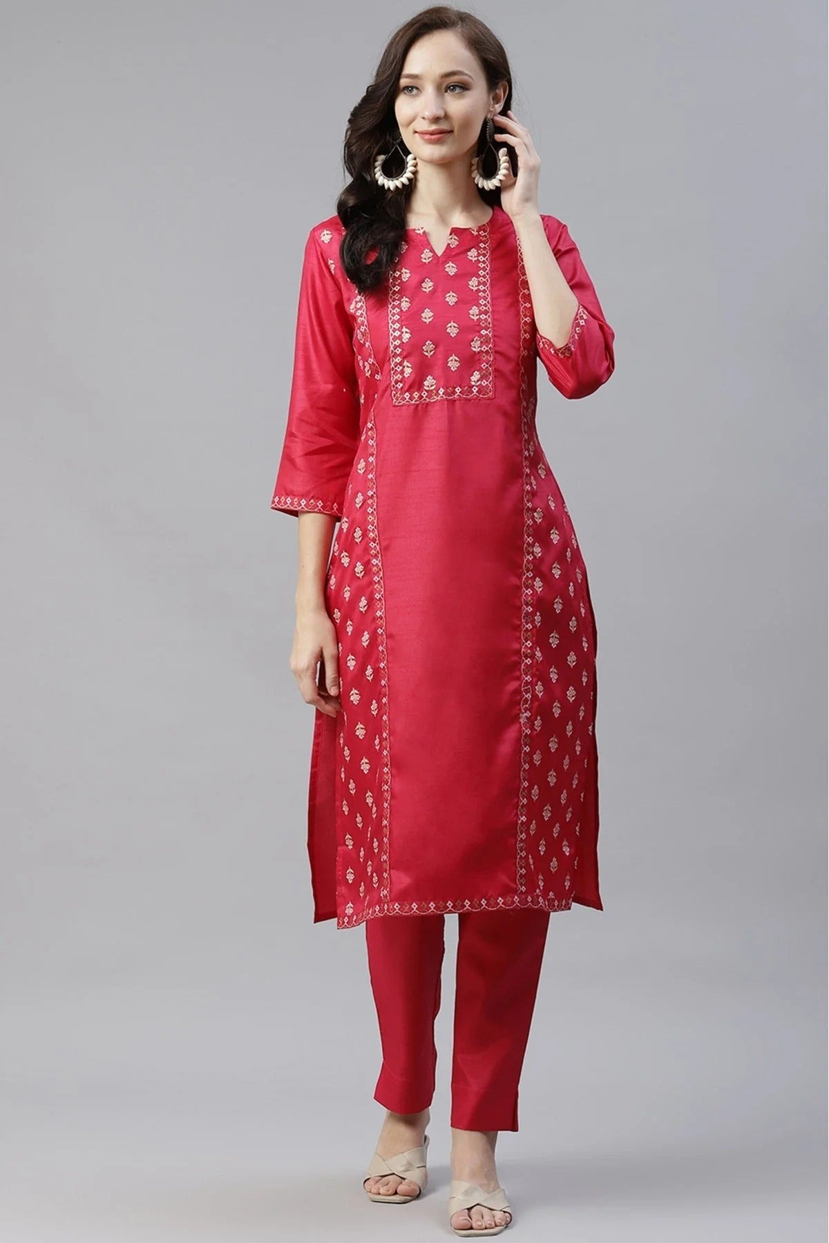 Pink Colour Poly Silk Foil Print Kurti KR1060264