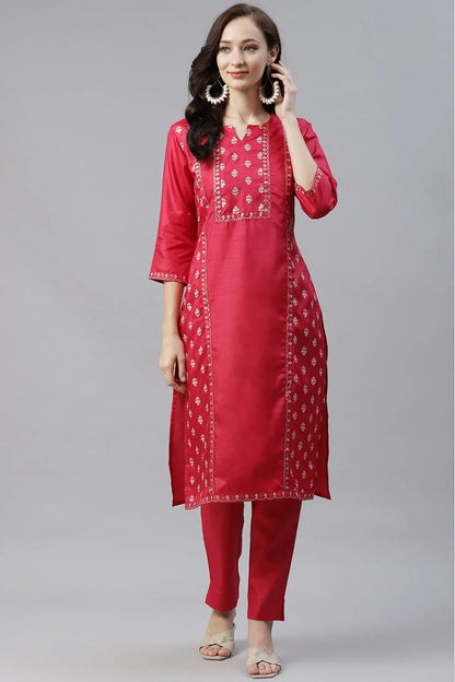 Pink Colour Poly Silk Foil Print Kurti KR1060264