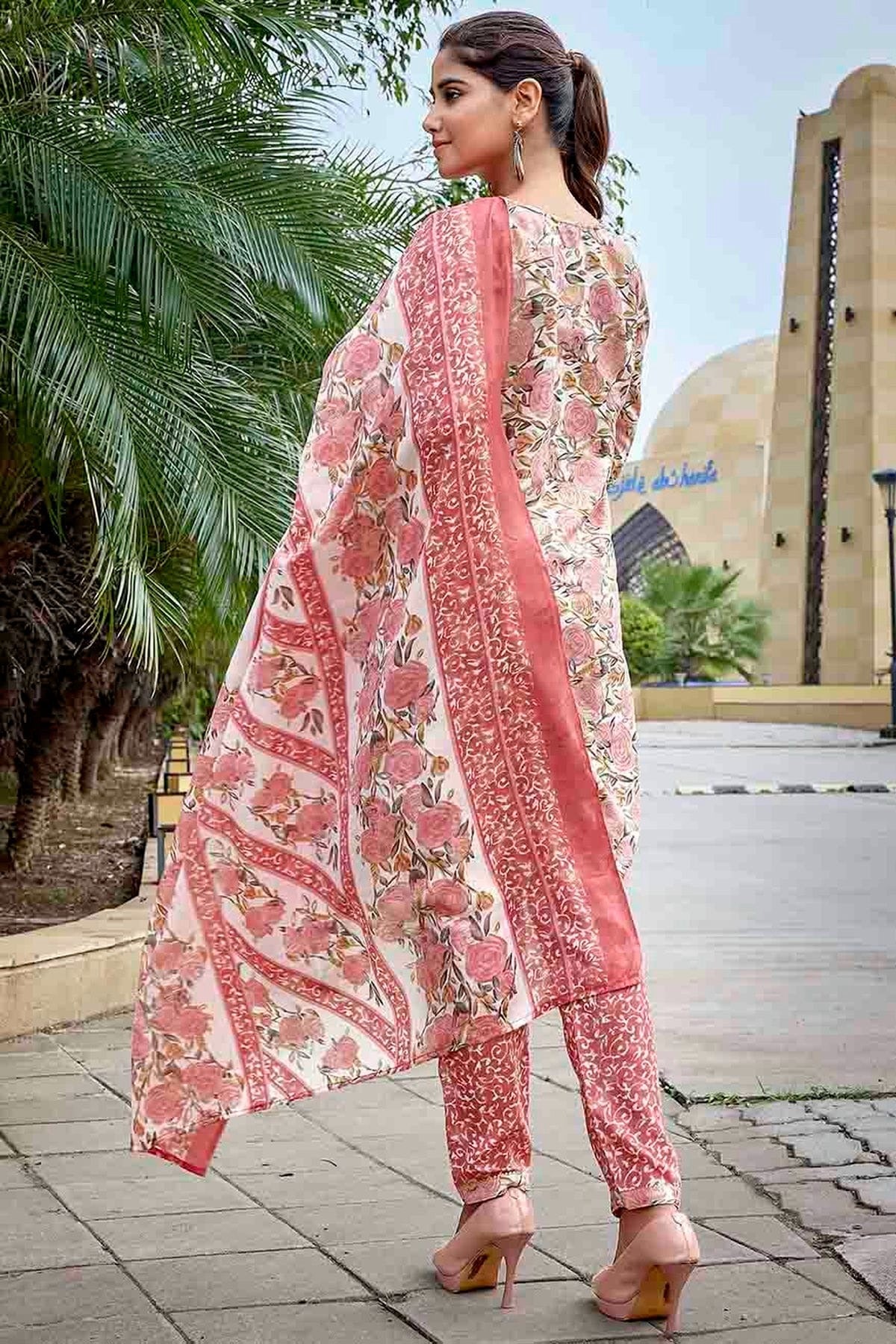 Pink Colour Printed Cotton Blend Pant Style Suit SS1113467 A