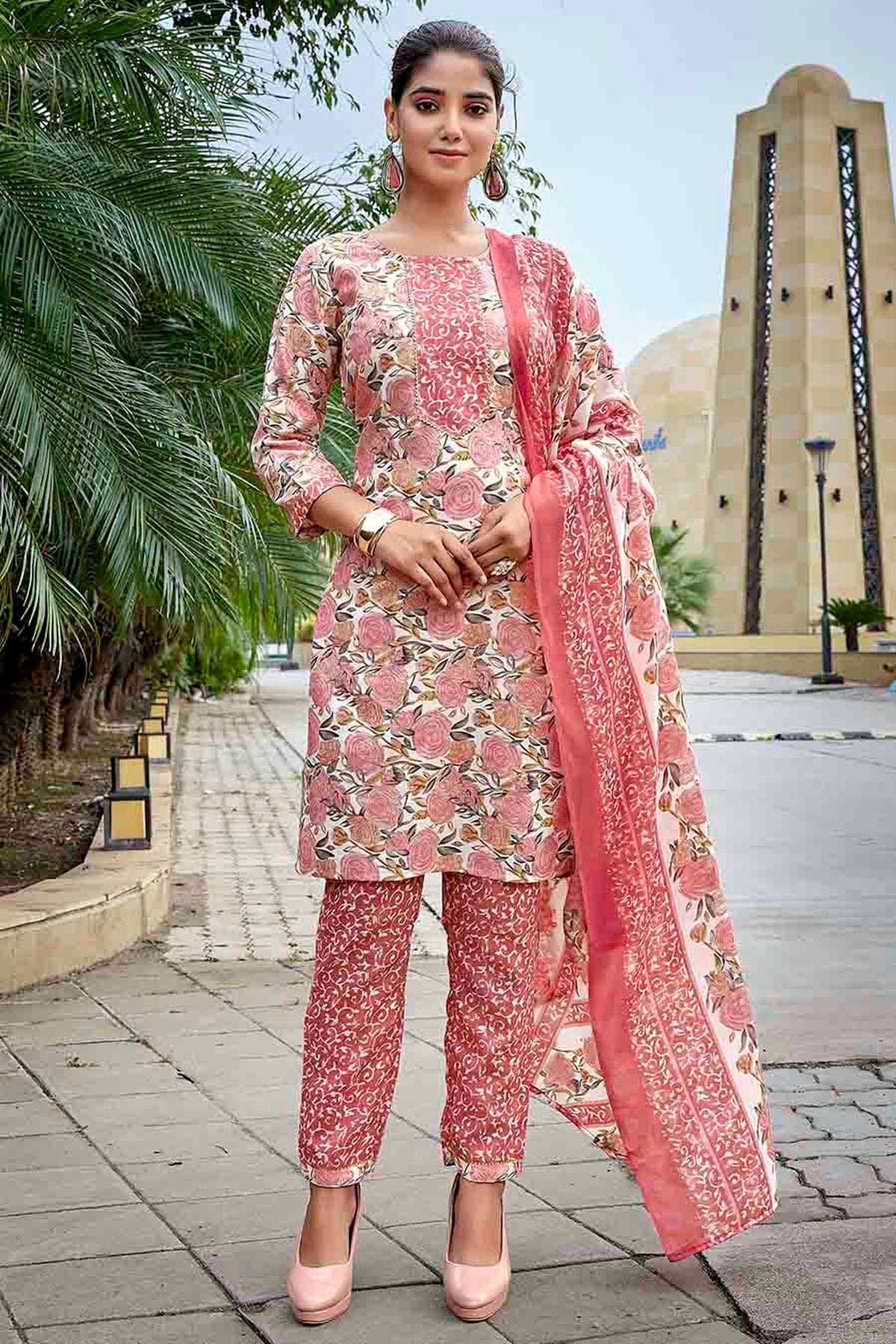Pink Colour Printed Cotton Blend Pant Style Suit SS1113467