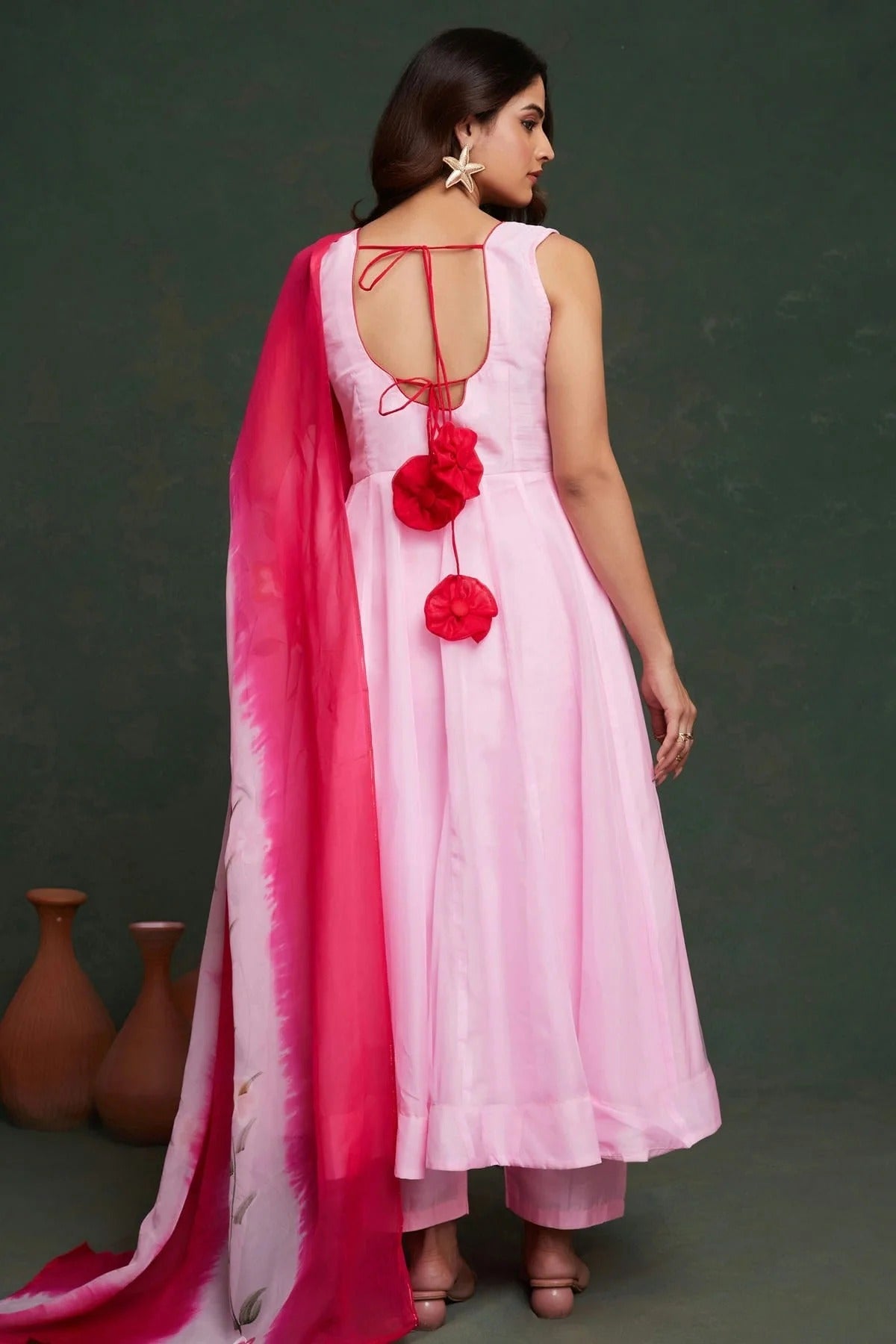 Pink Colour Printed Viscose Organza Stitched Suit SS1112465 A