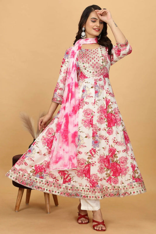 Pink Colour Rayon Cotton Readymade Anarkali Suit SS1140413