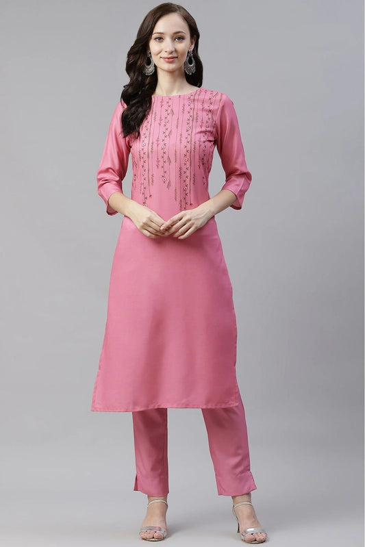 Pink Colour Rayon Digital Print Kurti KR1060302