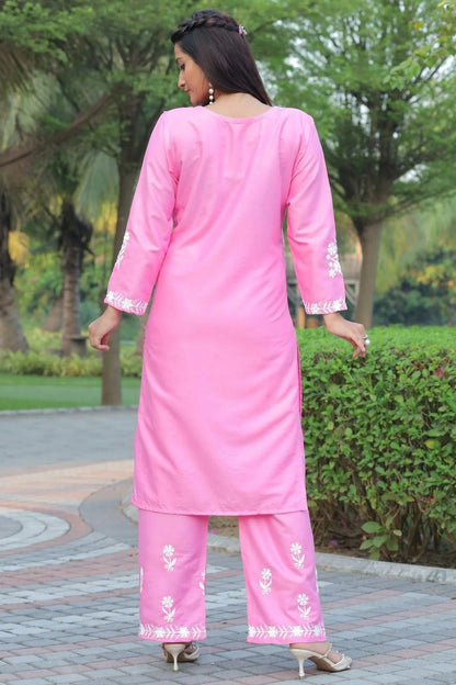 Pink Colour Rayon Kurta And Pant Set KR1111301 A