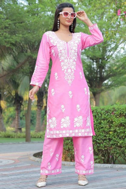 Pink Colour Rayon Kurta And Pant Set KR1111301