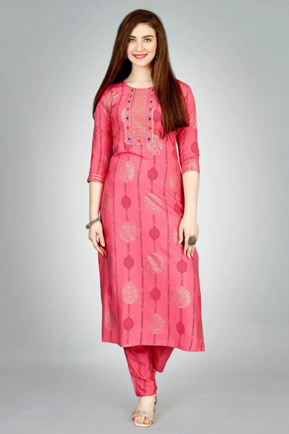 Pink Colour Rayon Kurta And Pant Set KR1111315