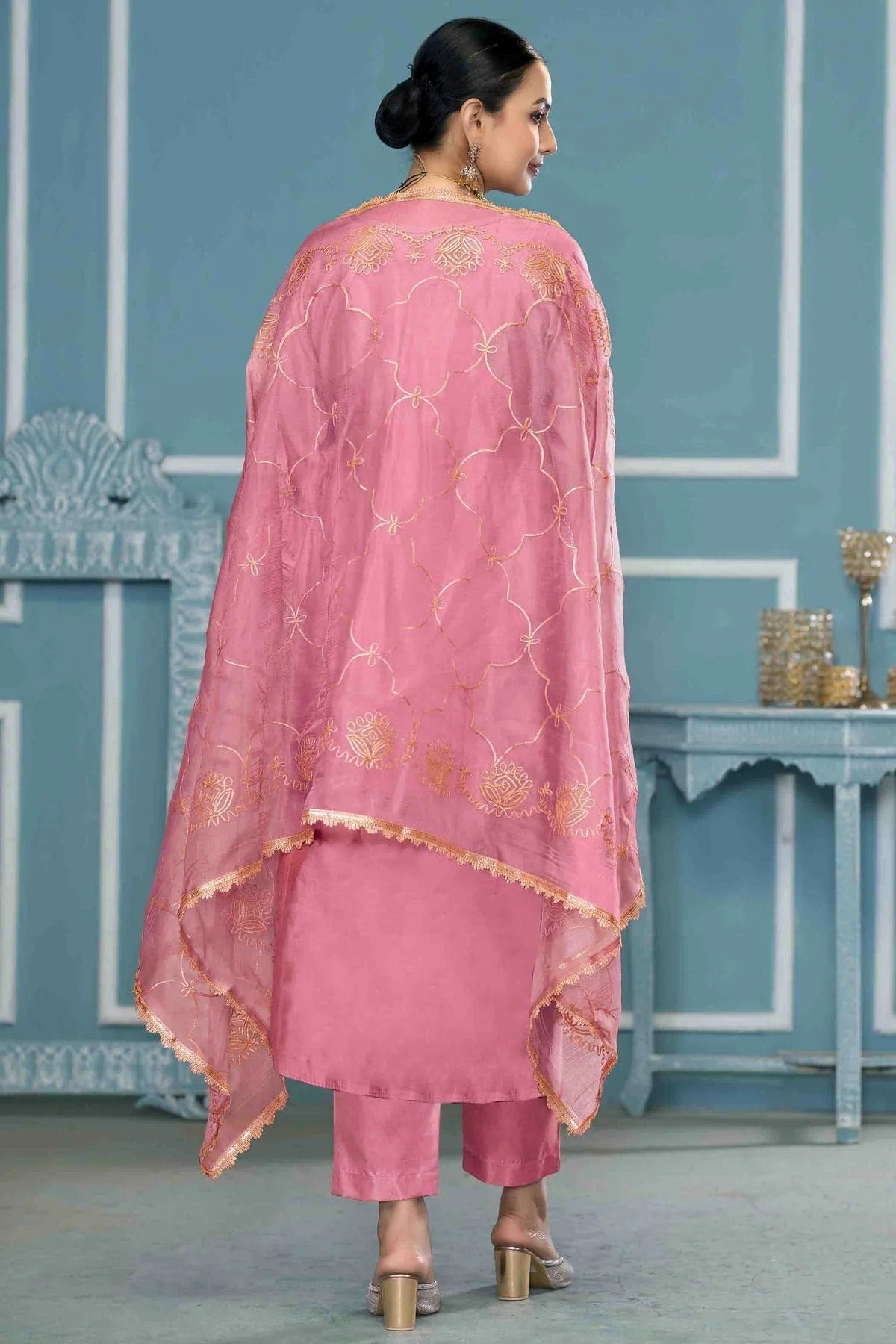 Pink Colour Roman Cotton Pant Style Suit SM1113270 A