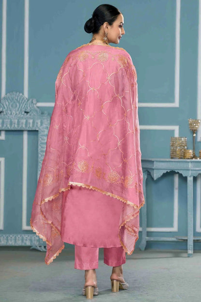 Pink Colour Roman Cotton Pant Style Suit SM1113270 A