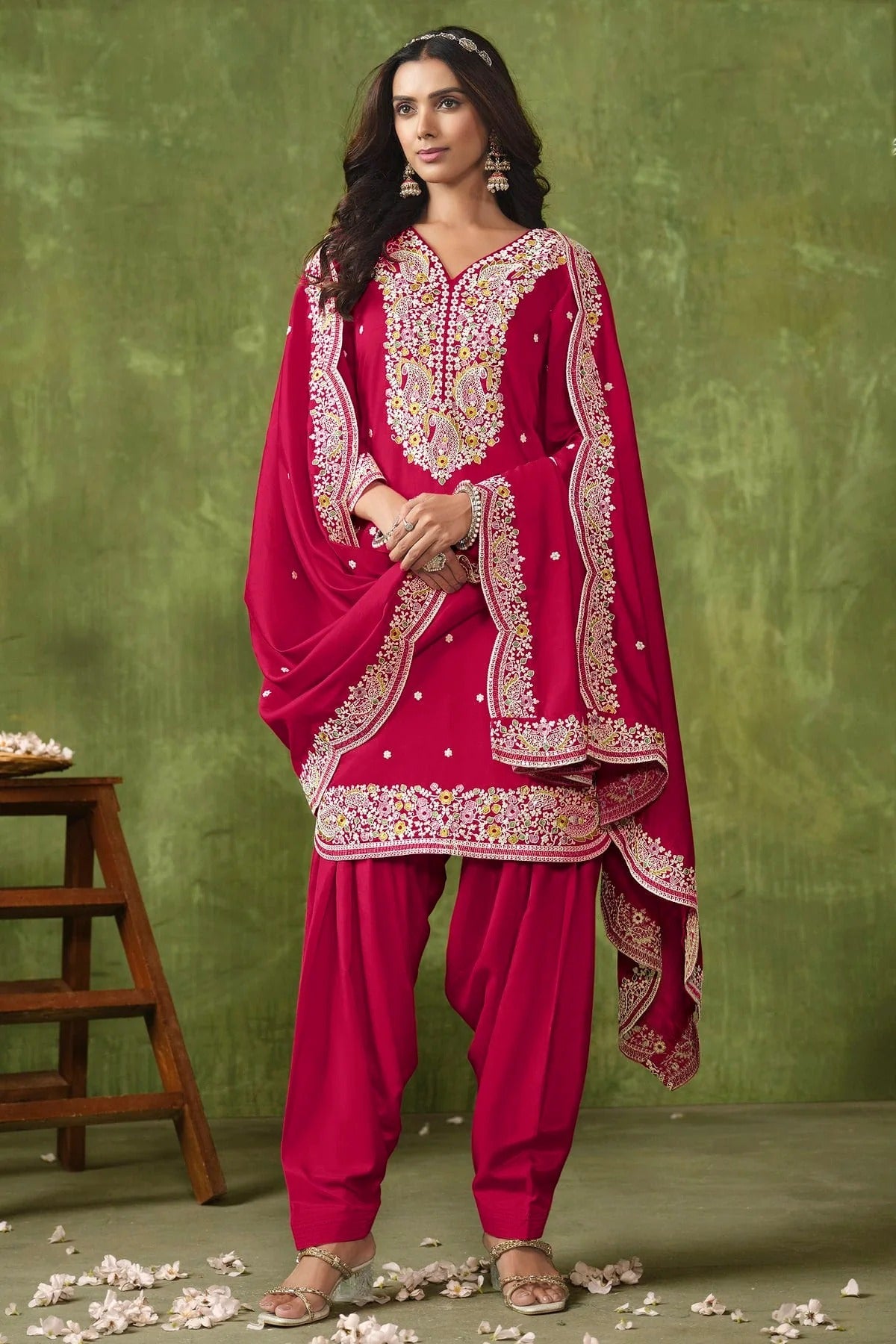 Pink Colour Roman Silk Patiala Suit SM1050551