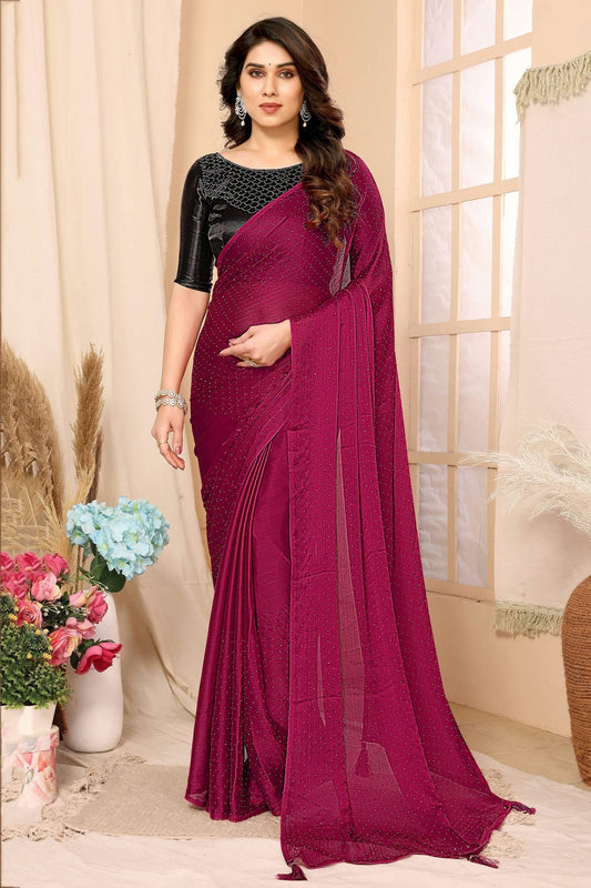 Pink Colour Satin Chiffon Stone Work Saree SD1180084