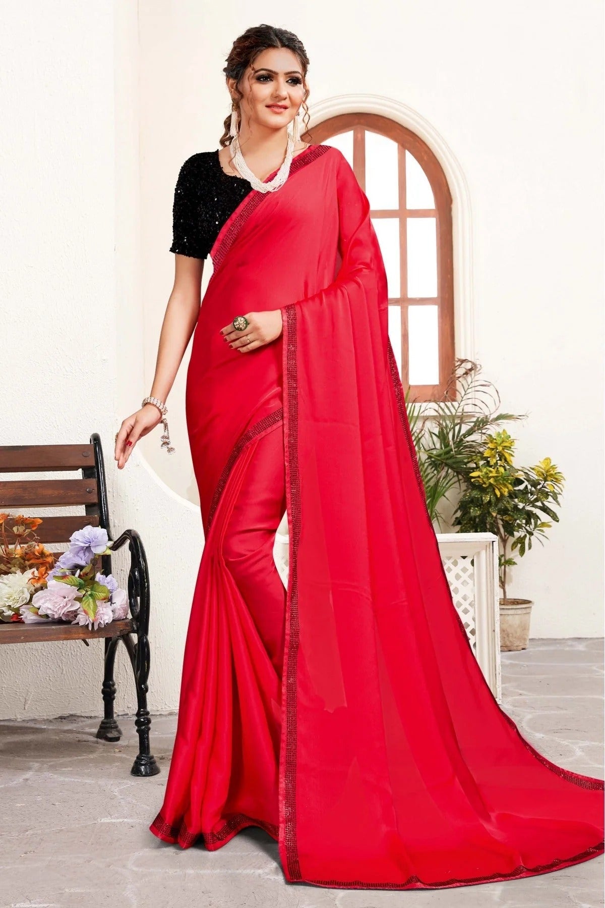 Pink Colour Satin Designer Saree SD1120100
