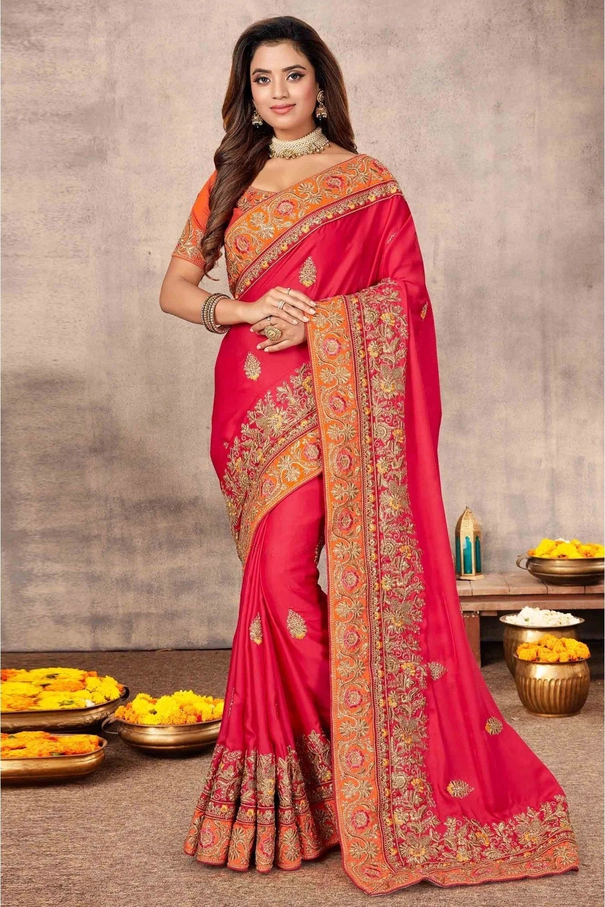 Pink Colour Satin Designer Saree SD1120658