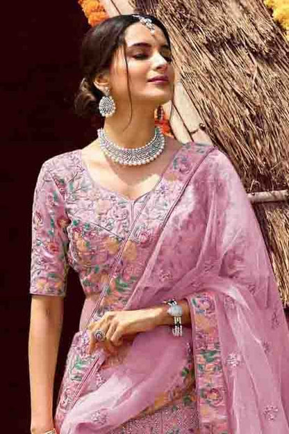 Pink Colour Satin Resham Work Lehenga Choli LC1080127 A