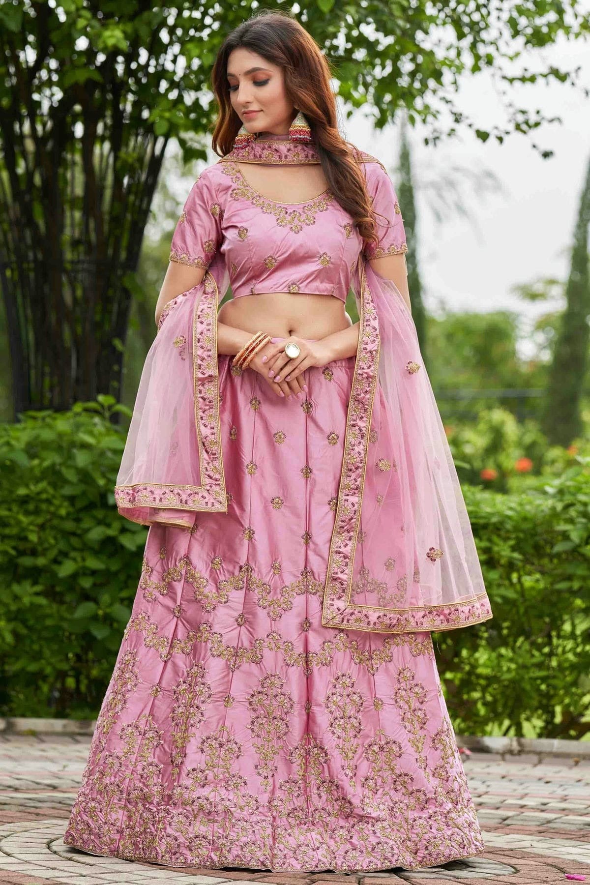 Pink Colour Satin Silk Semi Stitched Lehenga Choli LC1170079 A
