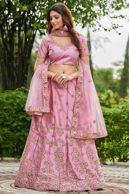 Pink Colour Satin Silk Semi Stitched Lehenga Choli LC1170079 A