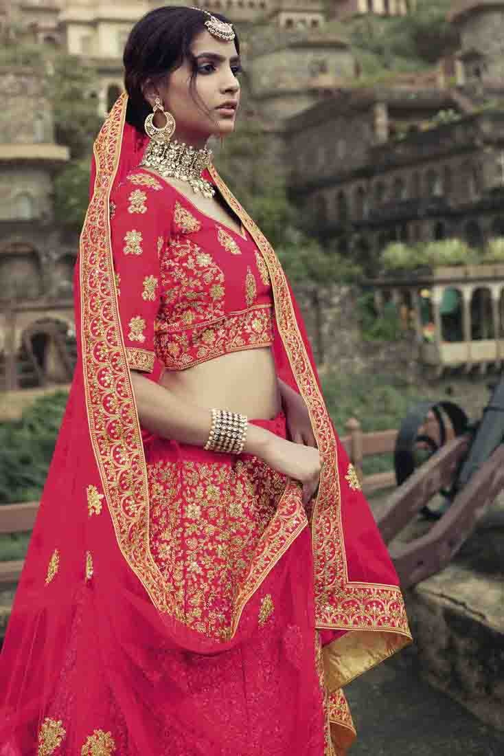 Pink Colour Satin Thread Work Lehenga Choli LC1080338 A