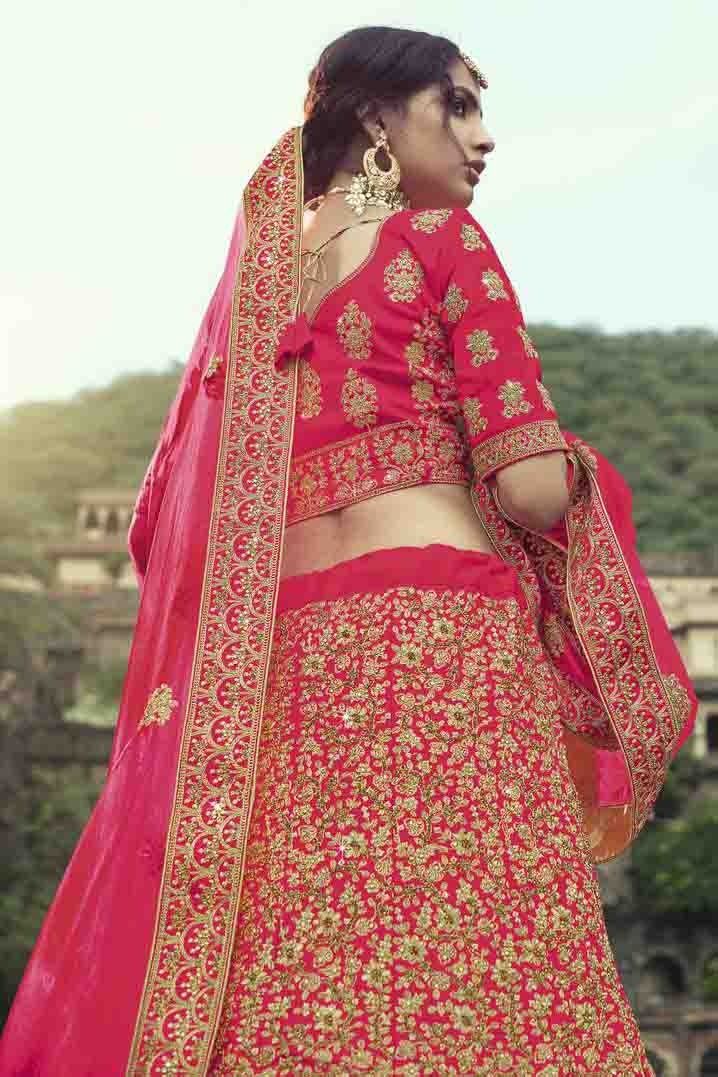Pink Colour Satin Thread Work Lehenga Choli LC1080338 B