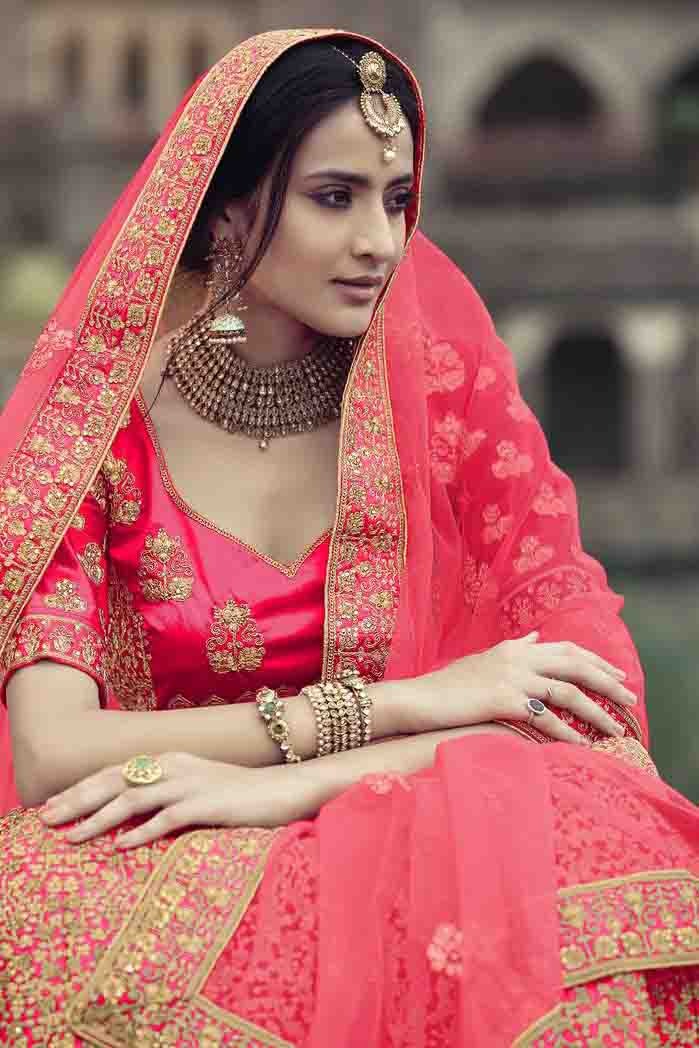 Pink Colour Satin Thread Work Lehenga Choli LC1080350 A
