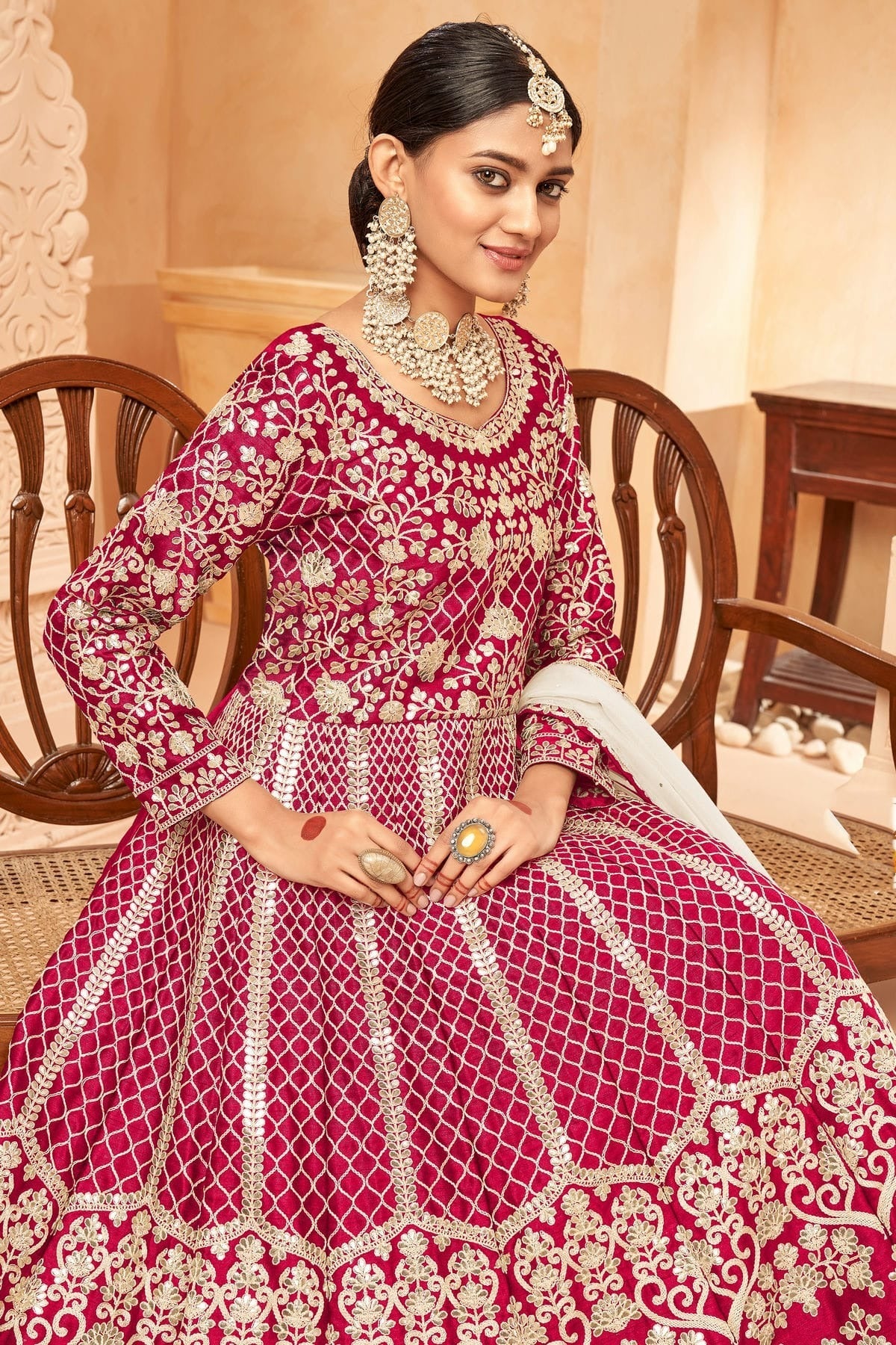Pink Colour Semi Stitched Art Silk Anarkali Suit SM1050408 A