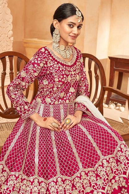 Pink Colour Semi Stitched Art Silk Anarkali Suit SM1050408 A