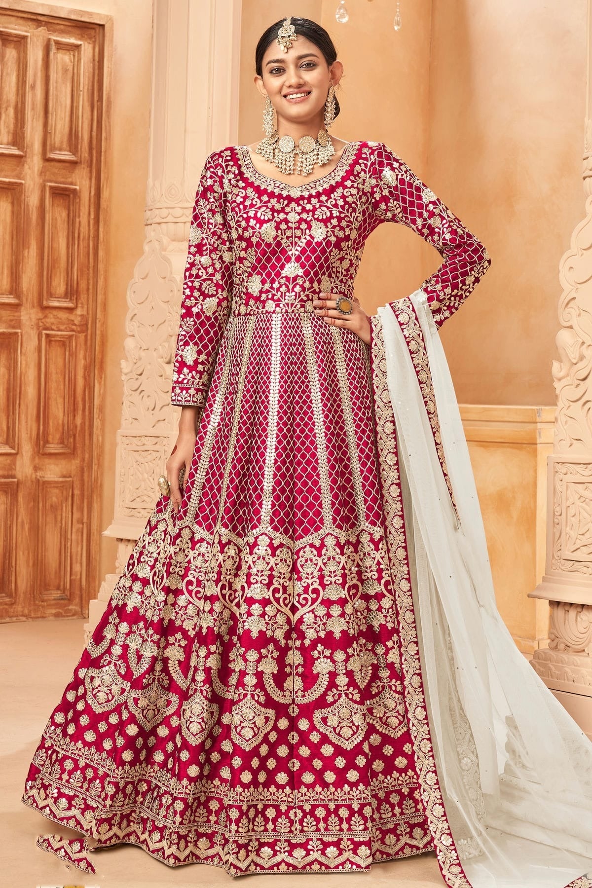 Pink Colour Semi Stitched Art Silk Anarkali Suit SM1050408