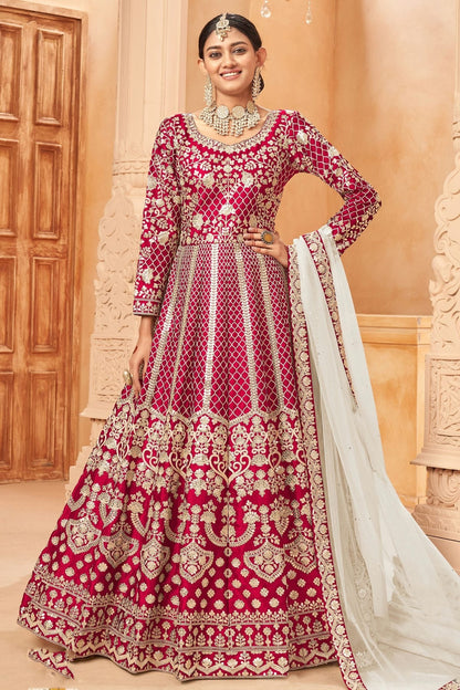 Pink Colour Semi Stitched Art Silk Anarkali Suit SM1050408